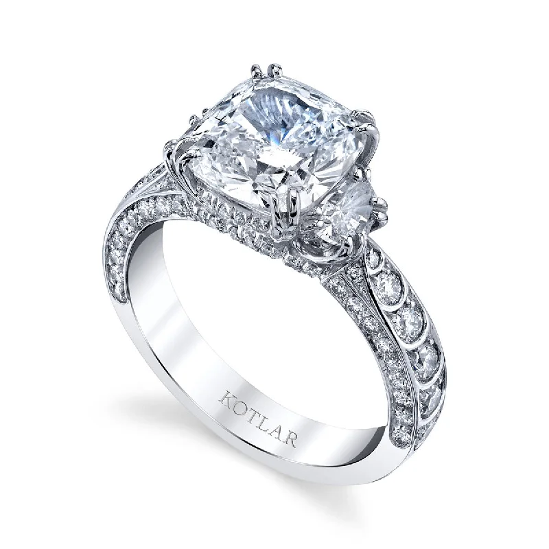 Women’s stackable engagement ring-Artisan Pave Scallop Diamond 3-Stone Ring