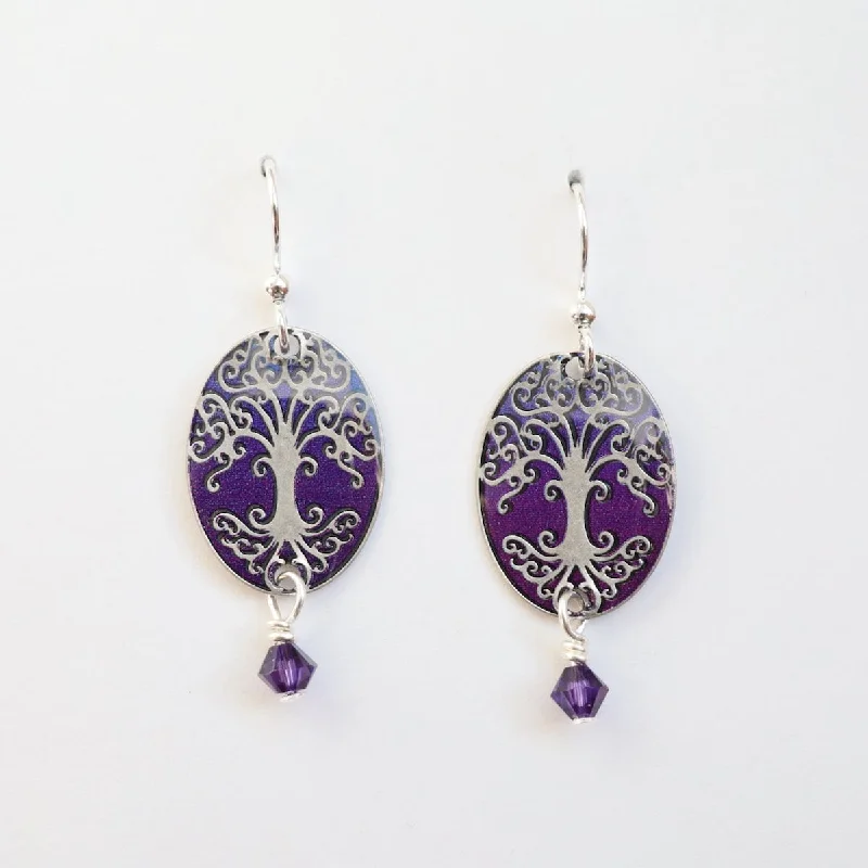 Women’s heart-shaped earrings-Blue Tree of Life with Deep Roots Earrings