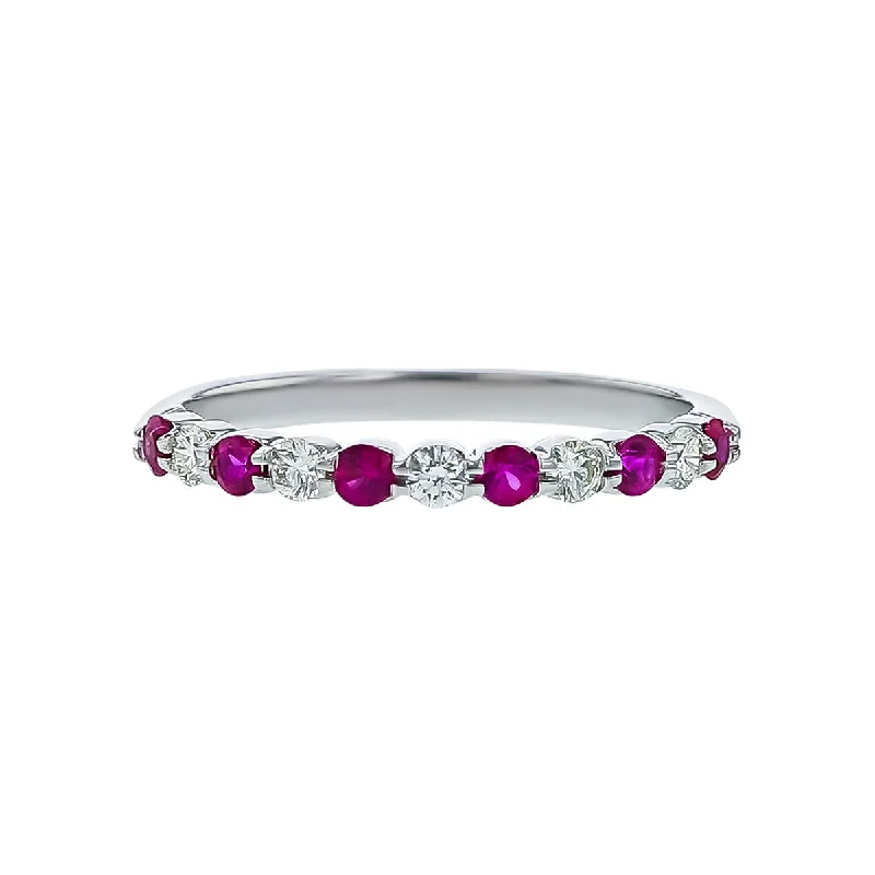 Women’s art deco engagement ring-18K White Gold Diamond and Ruby Ring