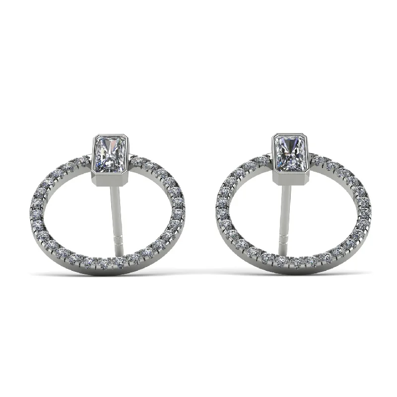 Women’s matching earrings set-Emerald Cut Circle Diamond Earrings - Oaklyn No. 3