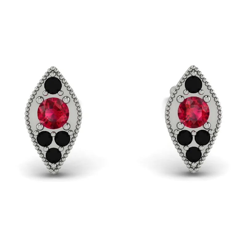 Women’s classy stud earrings-Milgrain Marquise Ruby Earrings - Faye No. 42