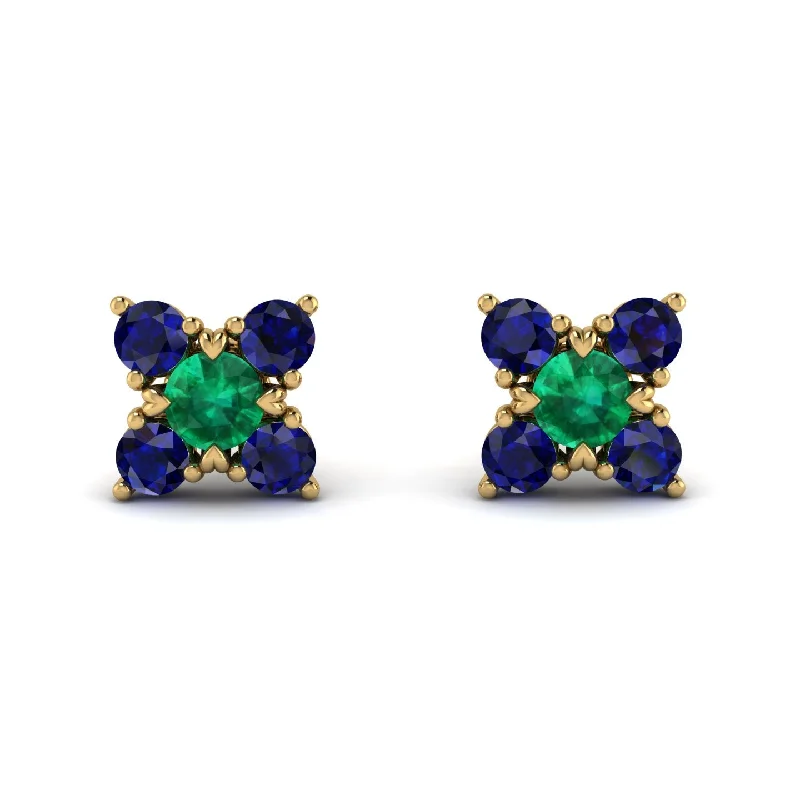 Women’s chandelier earrings-Geometrical 5 Emeralds Stud Earrings - Noa No. 64