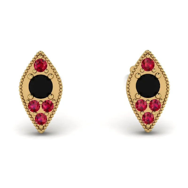 Women’s oval earrings-Milgrain Marquise Black Diamond Earrings - Faye No. 52