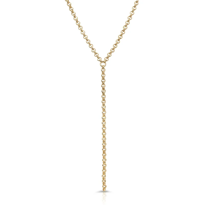 Women’s rose gold necklace-Micro Royal Rolo Chain Lariat