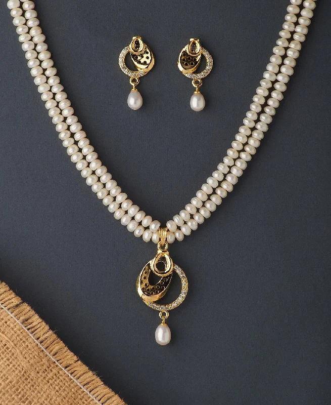 Women’s platinum necklace-Trendy Real Pearl Necklace Set