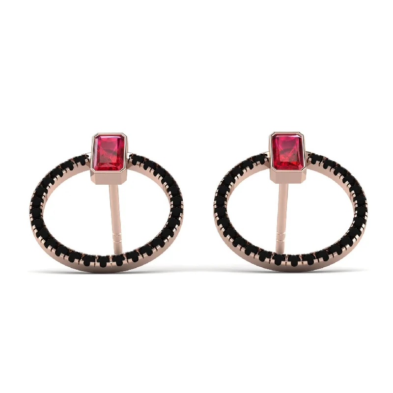 Women’s matching earrings set-Emerald Cut Circle Ruby Earrings - Oaklyn No. 41