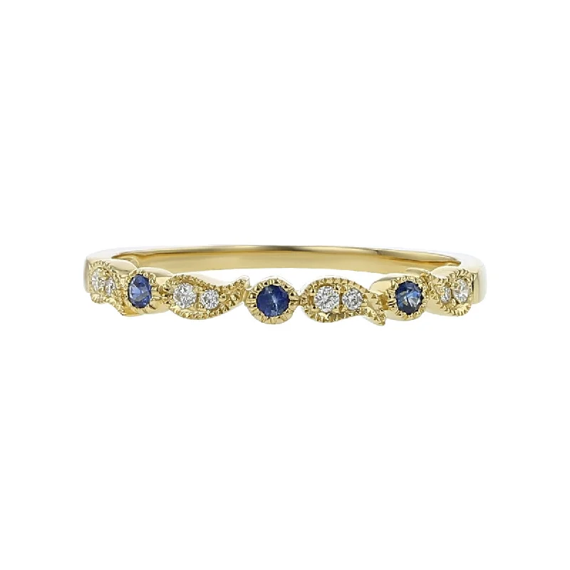 Women’s large diamond engagement ring-14K Yellow Gold Diamond and Sapphire Stackable Band