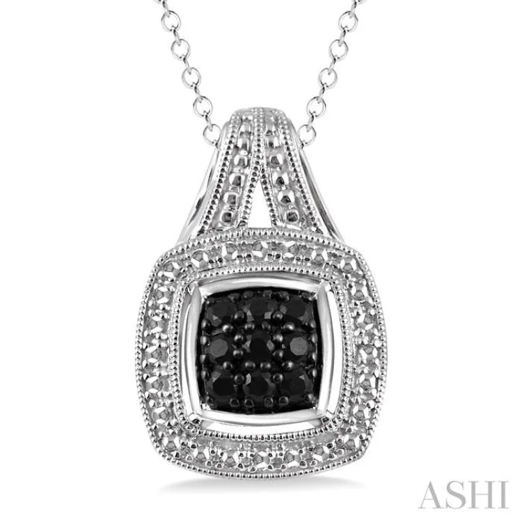 Women’s simple necklace-1/5 Ctw Square Shape Trillion Cut Black Diamond Pendant in Sterling Silver with Chain