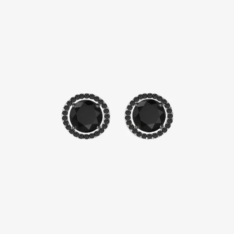 Women’s casual earrings-Black Diamonds. Halo Gold Stud Earrings