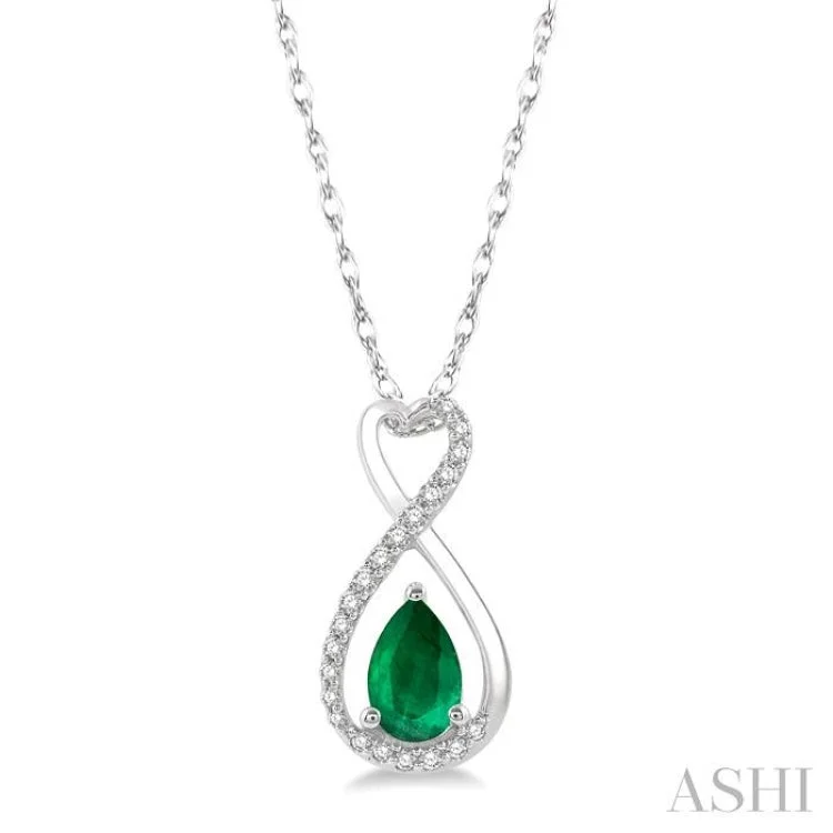 Women’s sleek necklace-1/10 Ctw Eternity 6X4MM Pear Cut Emerald and Round Cut Diamond Precious Pendant With Chain in 10K White Gold