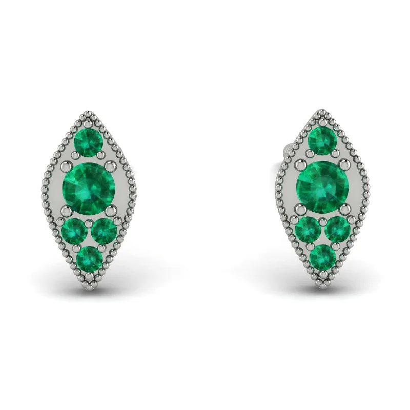 Women’s gemstone earrings-Milgrain Marquise Emerald Earrings - Faye No. 21