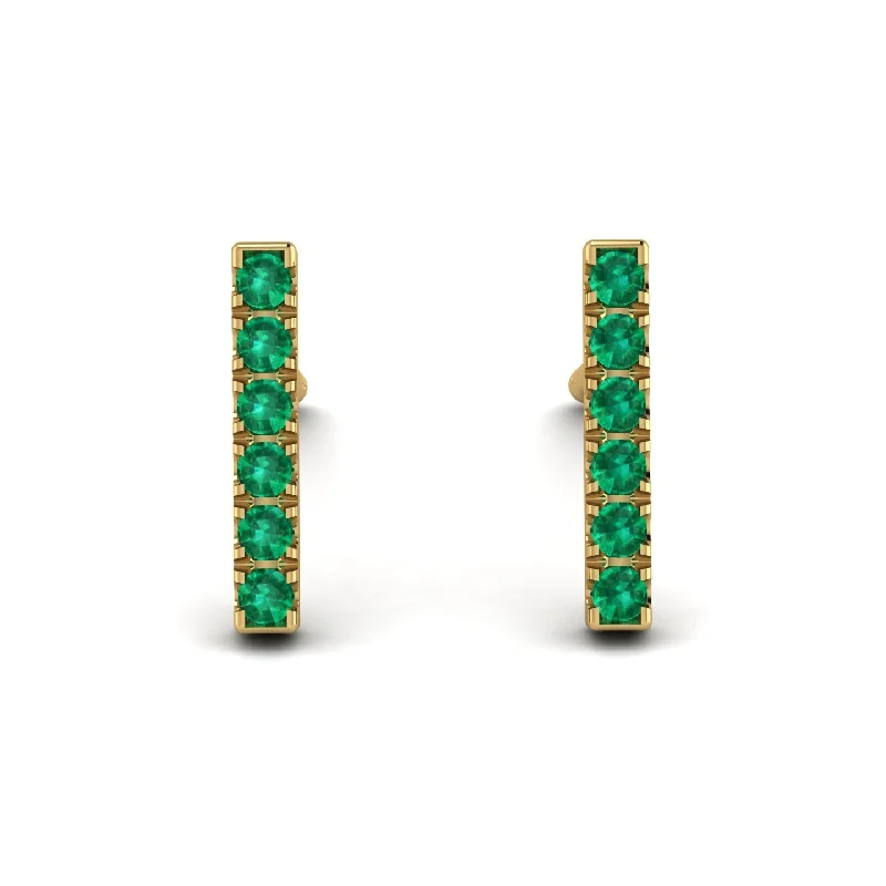 Women’s silver stud earrings-Geometrical Gold Bar Emerald Earrings - Bonnie No. 4