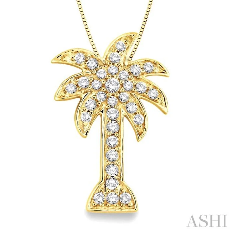 Women’s adjustable necklace-1/2 Ctw Round Cut Diamond Palm Tree Pendant in 14K Yellow Gold with Chain