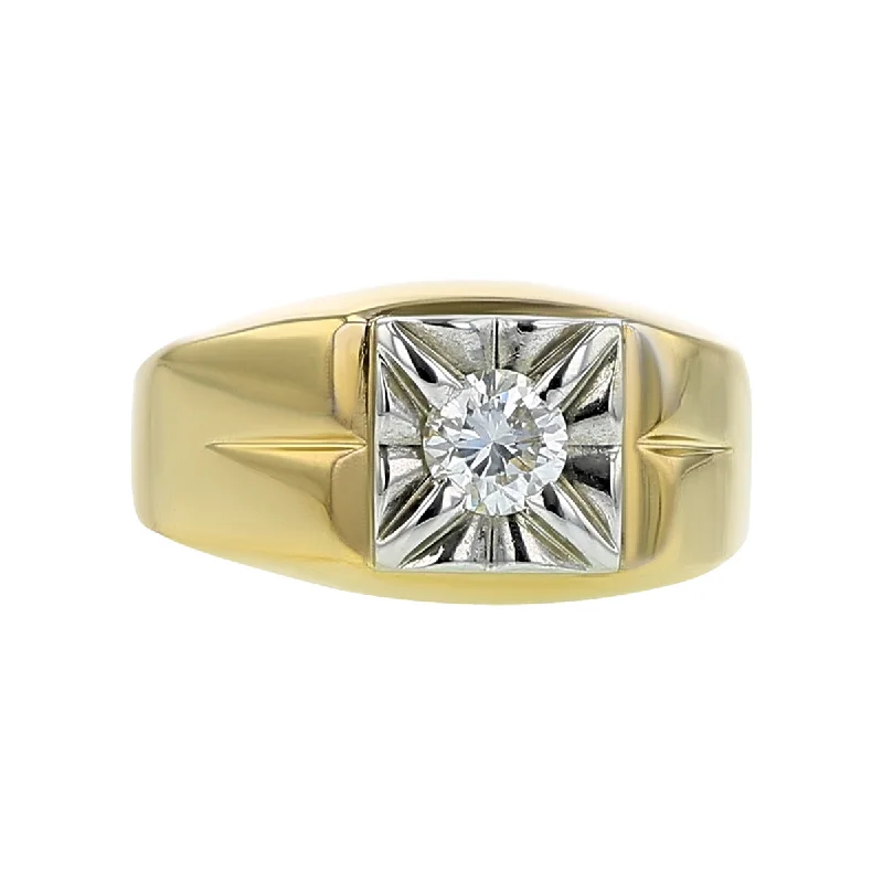 Women’s sparkling diamond engagement ring-14K Yellow Gold Diamond Mens Ring