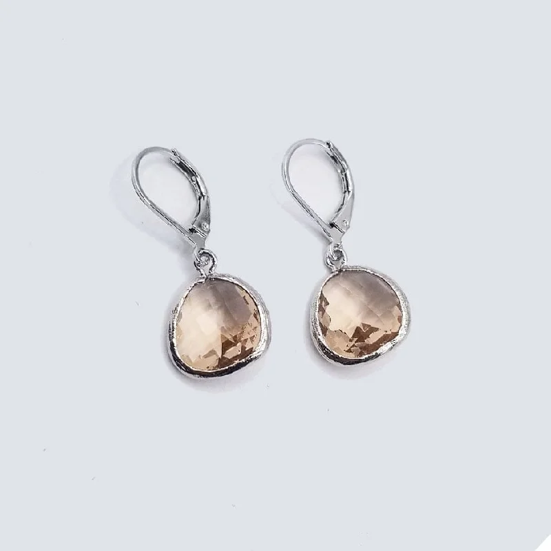 Women’s butterfly earrings-Sterling Silver Peach Crystal Lever Back Earrings