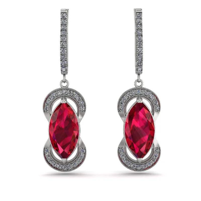 Women’s diamond hoop earrings-Marquise Vintage Ruby Earrings - Marley No. 12