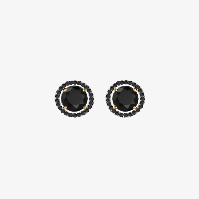 Women’s luxury diamond earrings-Black Diamonds. Halo Gold Stud Earrings