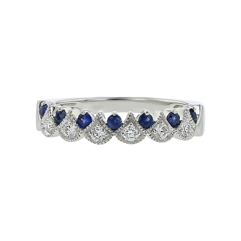 Women’s gemstone engagement ring-14K White Gold Sapphire and Diamond Band