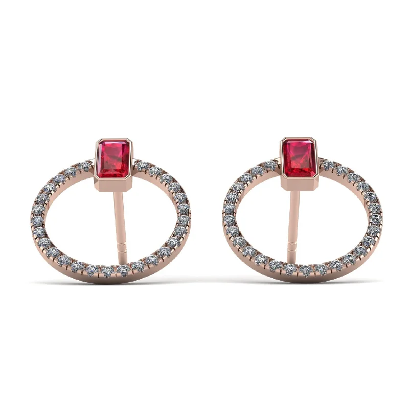 Women’s vintage stud earrings-Emerald Cut Circle Ruby Earrings - Oaklyn No. 11