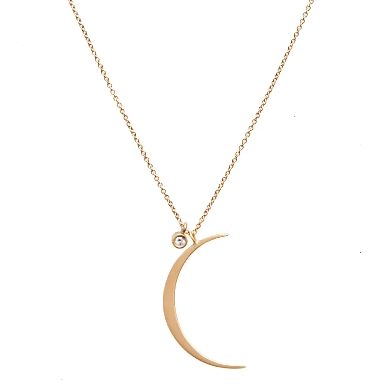 Women’s pearl pendant necklace-<!--NK914-->crescent moon+diamond necklace