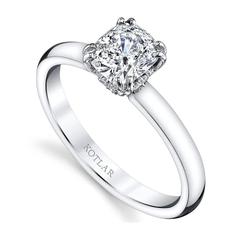 Women’s platinum three-stone engagement ring-Kotlar Cushion Diamond Classico Solitaire Ring