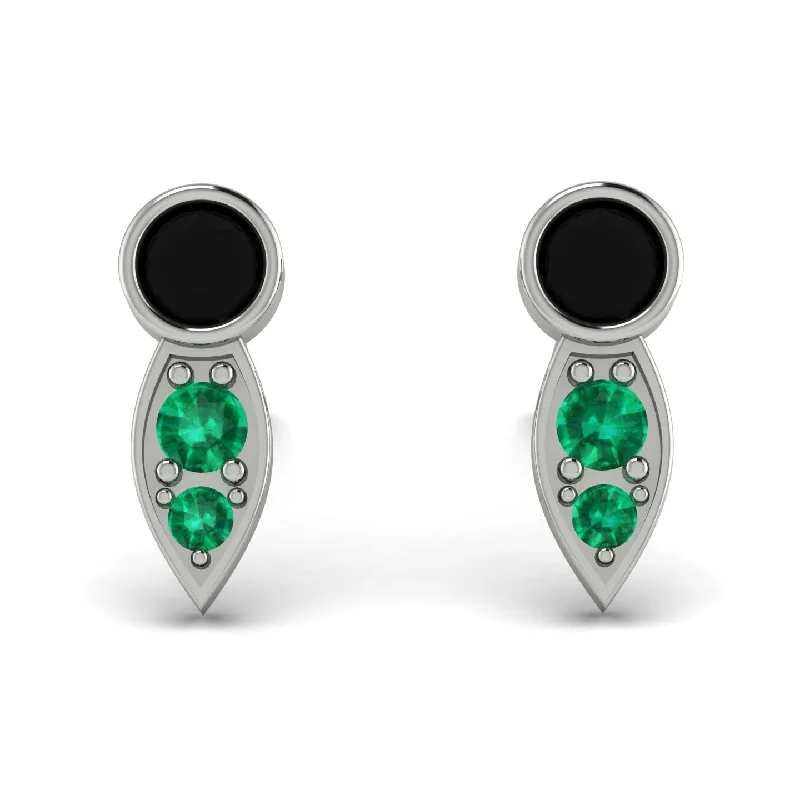 Women’s fancy earrings-Bezel Black Diamond Earrings In Pear Shaped - Aniya No. 24