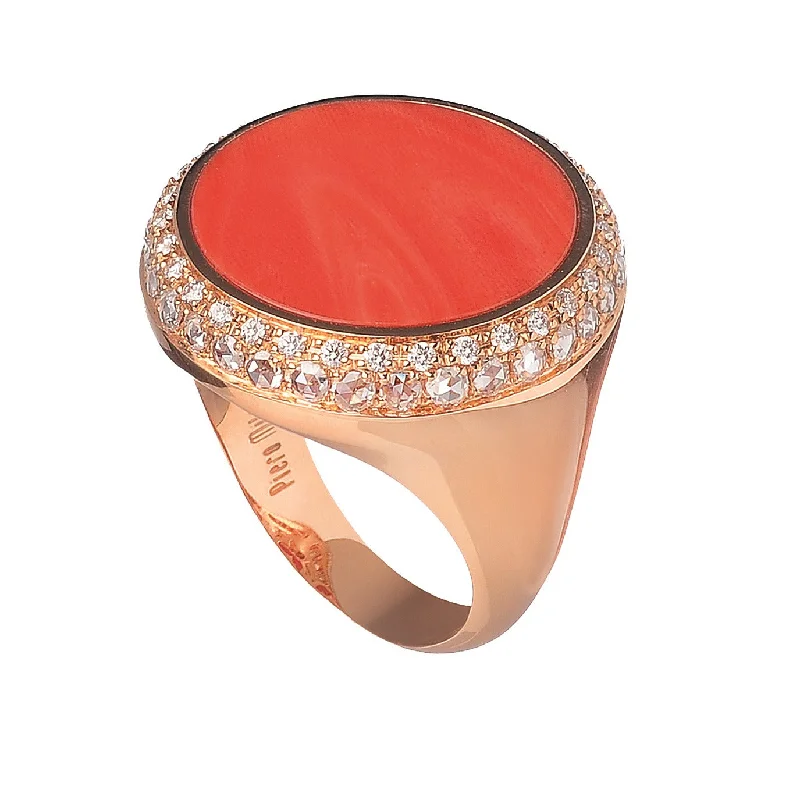 Women’s simple gold engagement ring-Coral Ring with Diamonds