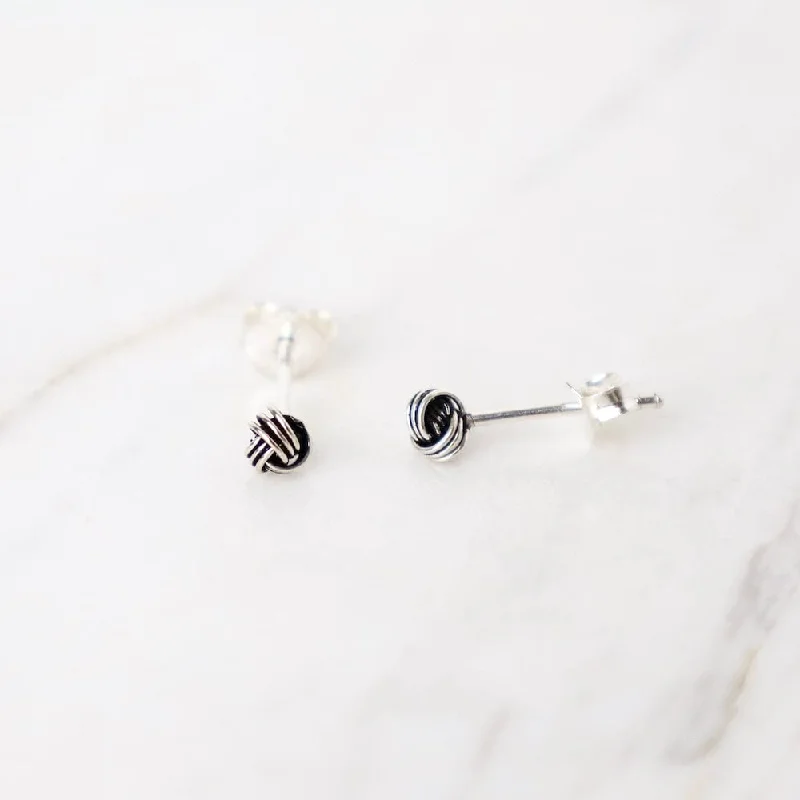 Women’s wedding earrings-4mm Oxidized Sterling Silver Knot Earrings