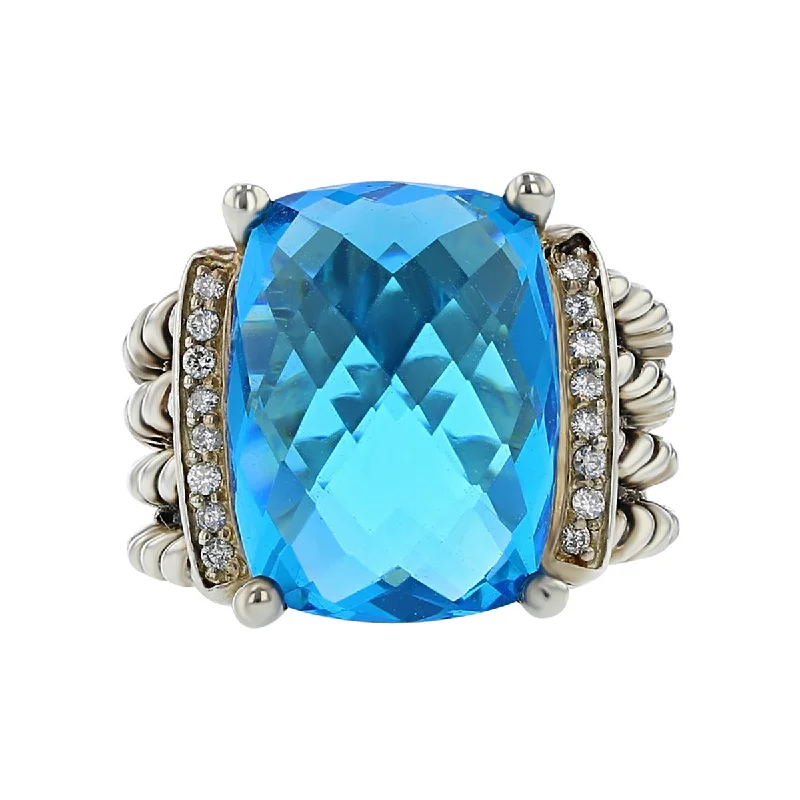 Women’s classic solitaire engagement ring-David Yurman Wheaton Ring with Blue Topaz and Diamonds