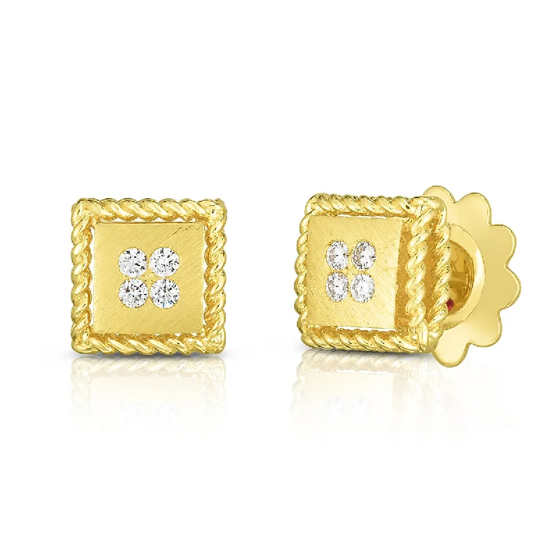 Women’s gold-plated earrings-Palazzo Ducale Round Diamond Satin Stud Earrings in 18K Yellow Gold