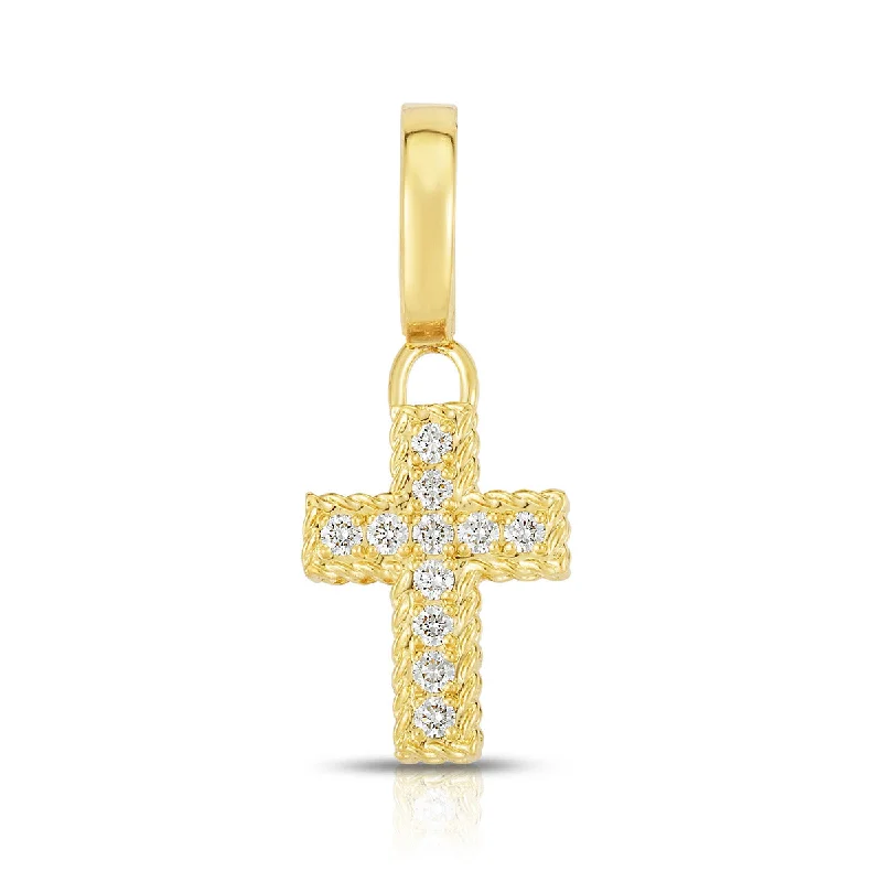 Women’s unique three-stone engagement ring-18K Gold and Diamond Princess Cross Charm