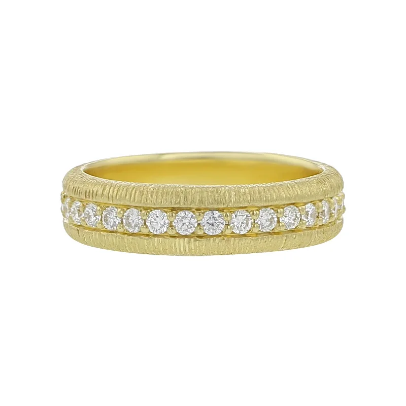 Women’s affordable engagement ring-18K Yellow Gold Diamond Textured Band