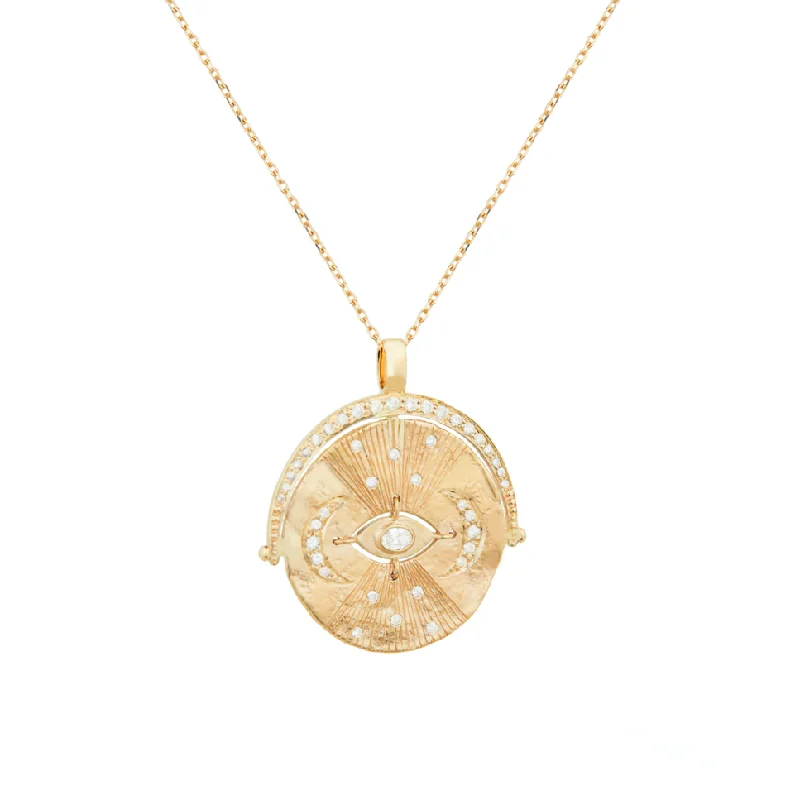 Women’s coin necklace-MEDAL EYE & DIAMONDS NECKLACE