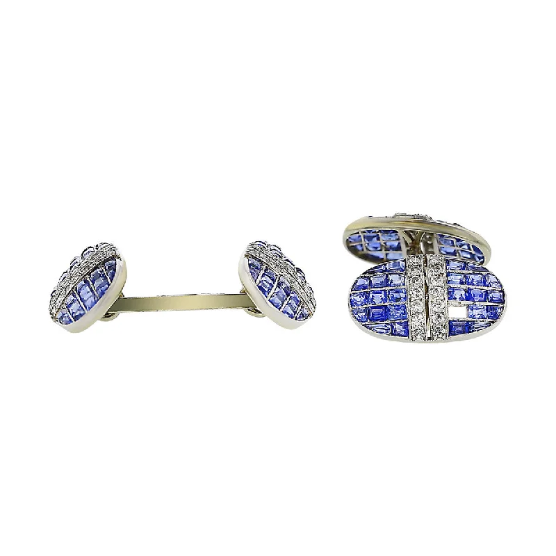 Women’s radiant-cut engagement ring-Art Deco Platinum Sapphire and Diamond Cuff Links