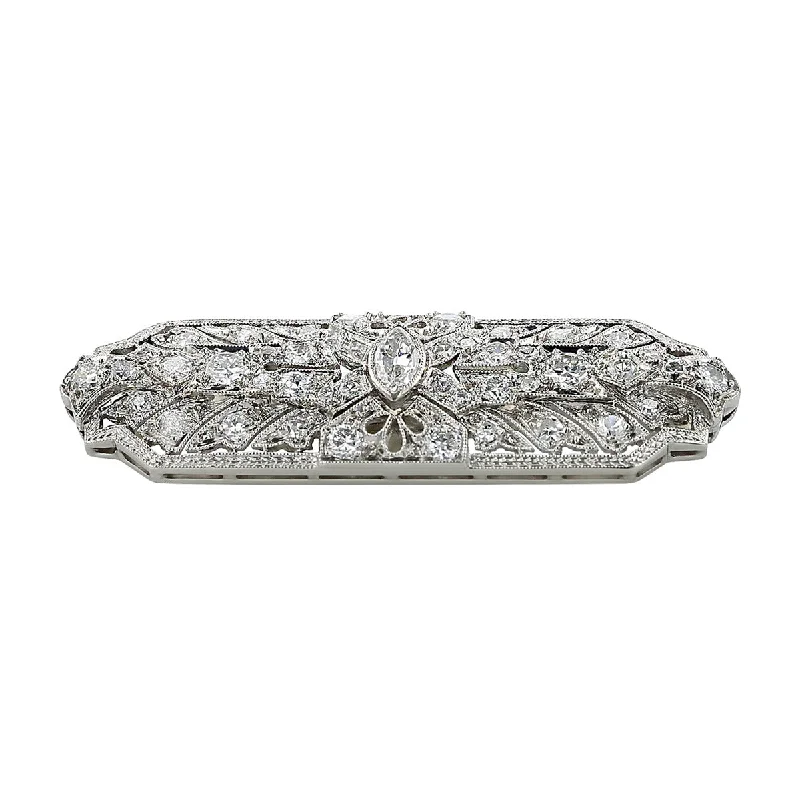 Women’s solitaire engagement ring-Art Deco Platinum Marquise Diamond Bar Pin