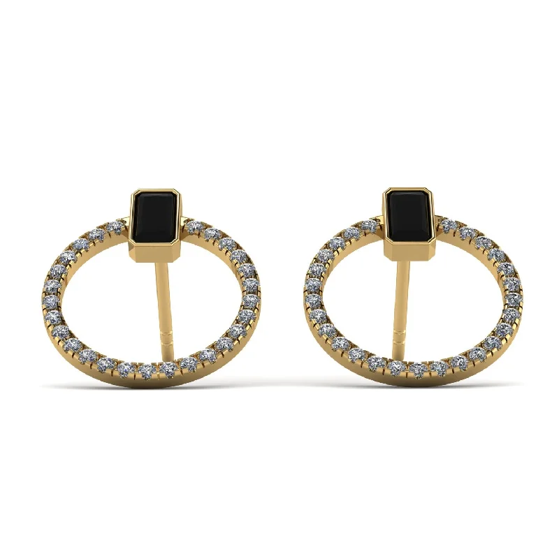 Women’s adjustable earrings-Emerald Cut Circle Black Diamond Earrings - Oaklyn No. 7