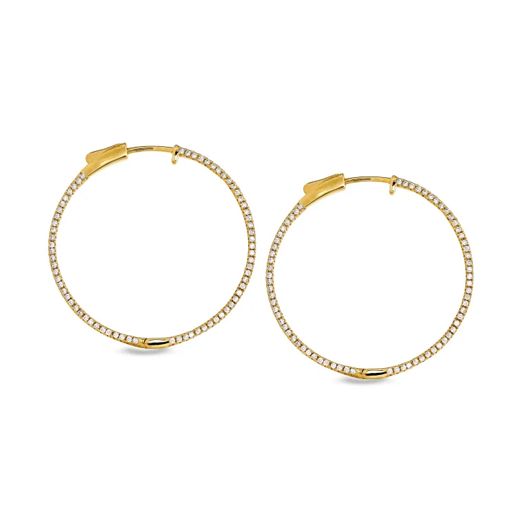 Women’s luxury pearl earrings-Gold Finish Sterling Silver Micropave Side Stones Large Hoop Earrings with Simulated Diamonds