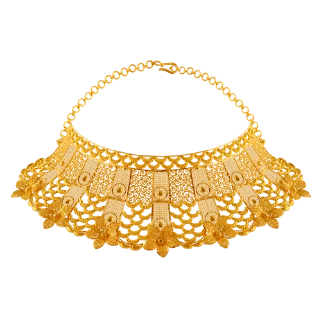 Women’s long-chain necklace-Regal 22k Gold Necklace With Intricate Jali Work And Flower Details