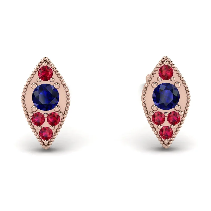 Women’s simple gold earrings-Milgrain Marquise Sapphire Earrings - Faye No. 59