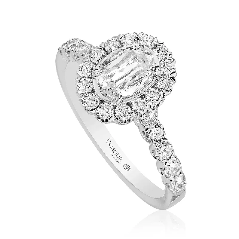 Women’s platinum engagement ring-L'Amour Crisscut Oval Diamond Halo Ring