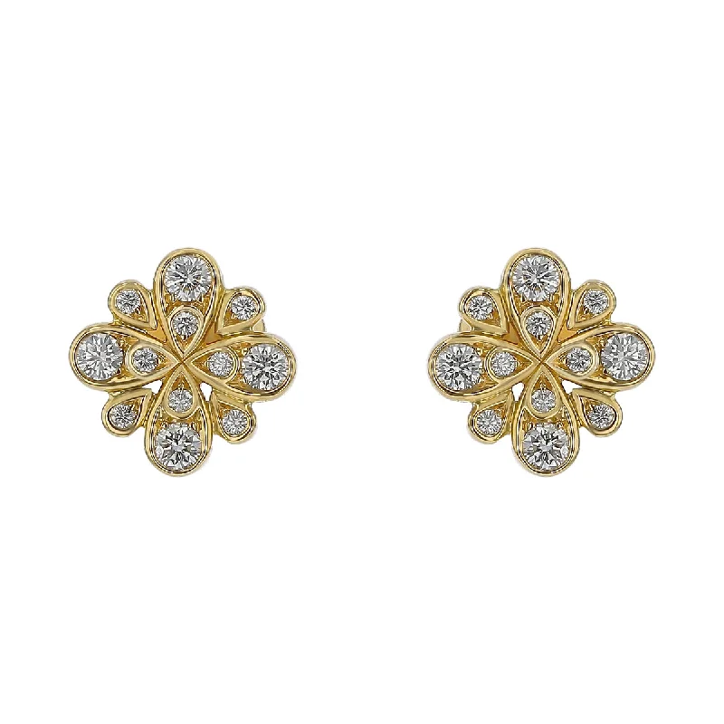 Women’s designer earrings-Scallop Jubilee Diamond Stud Earrings in 18K Yellow Gold, 12mm