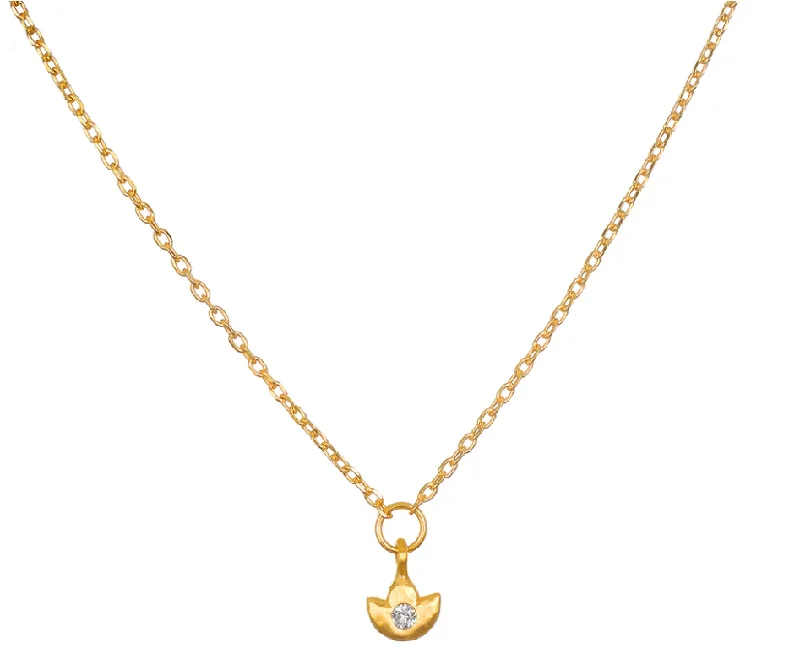 Women’s classic pendant necklace-WHITE TOPAZ MINI LOTUS NECKLACE