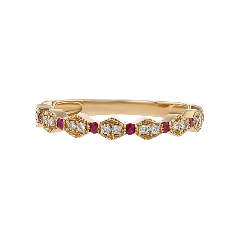 Women’s heart-shaped diamond engagement ring-14K Rose Gold Diamond and Ruby Stackable Band