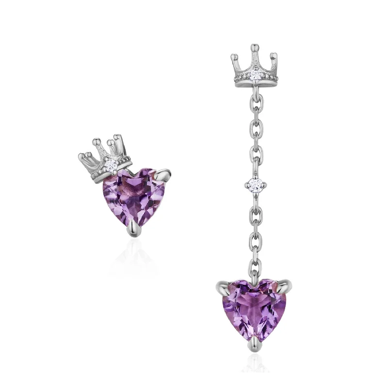 Women’s polished silver earrings-Heart of the Realm Amethyst Earrings