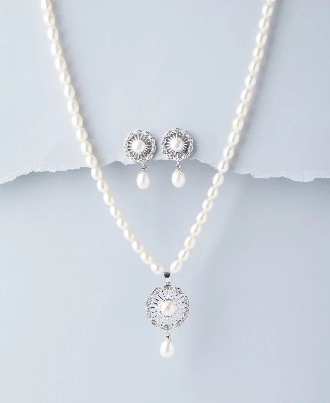 Women’s silver-plated necklace-Trendy Real Pearl Necklace Set