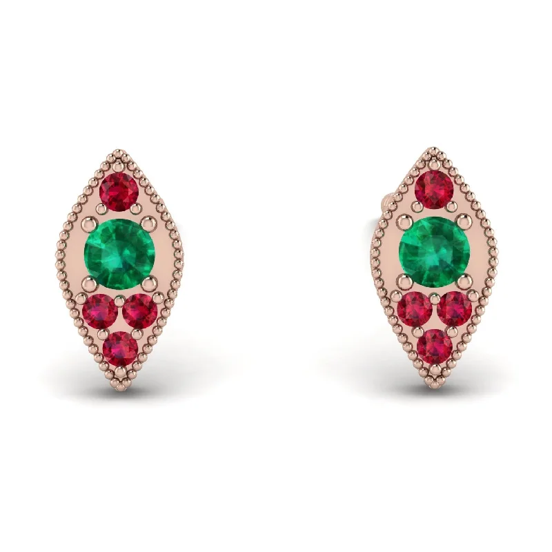 Women’s designer earrings-Milgrain Marquise Emerald Earrings - Faye No. 50