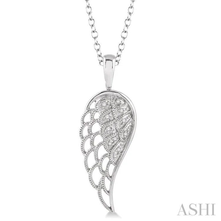 Women’s classic pendant necklace-1/20 Ctw Round Cut Diamond Angel Wing Pendant in Sterling Silver with Chain