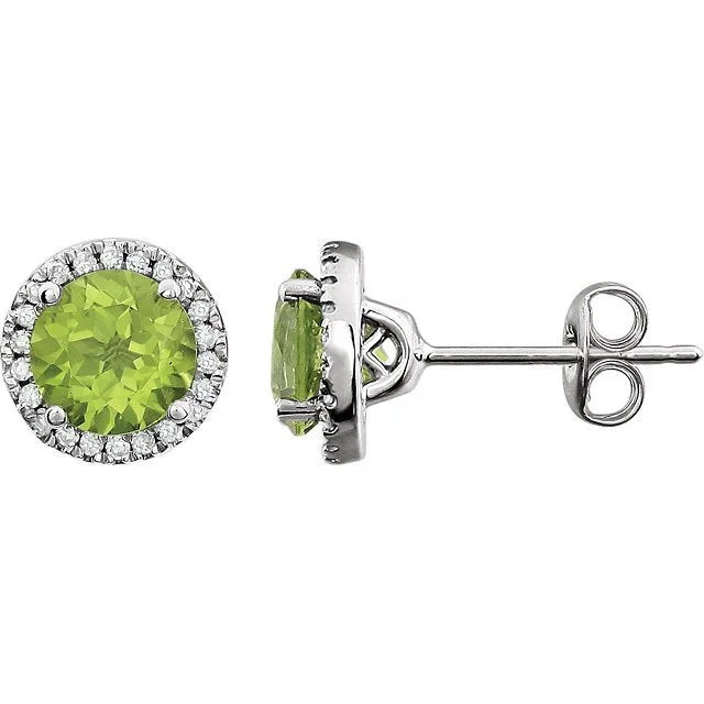 Women’s oval hoop earrings-14KT WHITE GOLD 1.70 CTW PERIDOT & 1/8 CTW DIAMOND HALO EARRINGS