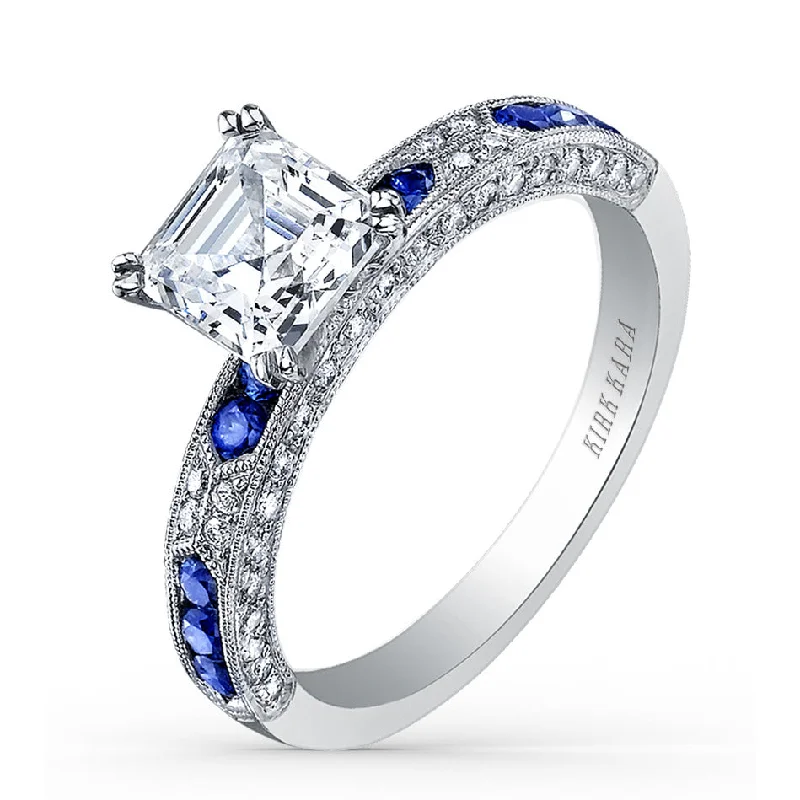 Women’s diamond and emerald engagement ring-Asscher Diamond and Sapphire Ring Setting