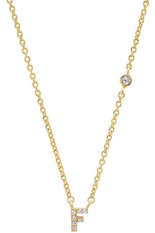 Women’s natural stone necklace-Gold Cubic Zirconia Initial Necklace- F